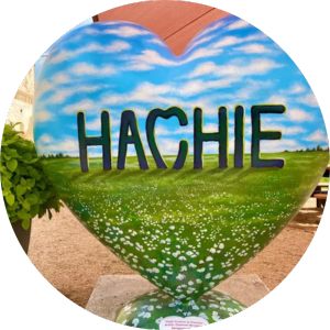  heart sculpture painted to read hachie